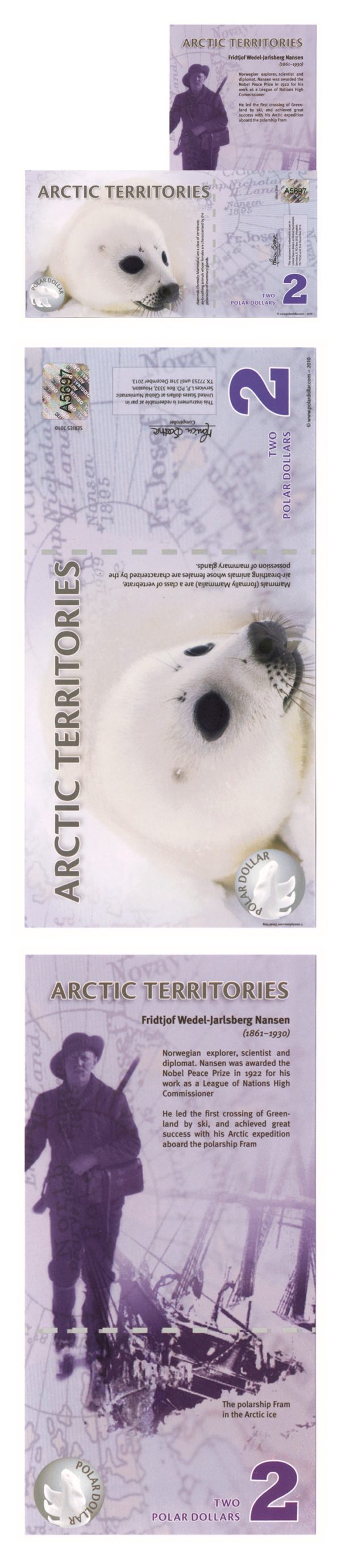 Arctic Territories - Polar Dollars - Seal - $2 - 2010  - Polymer Banknote - Crisp Uncirculated