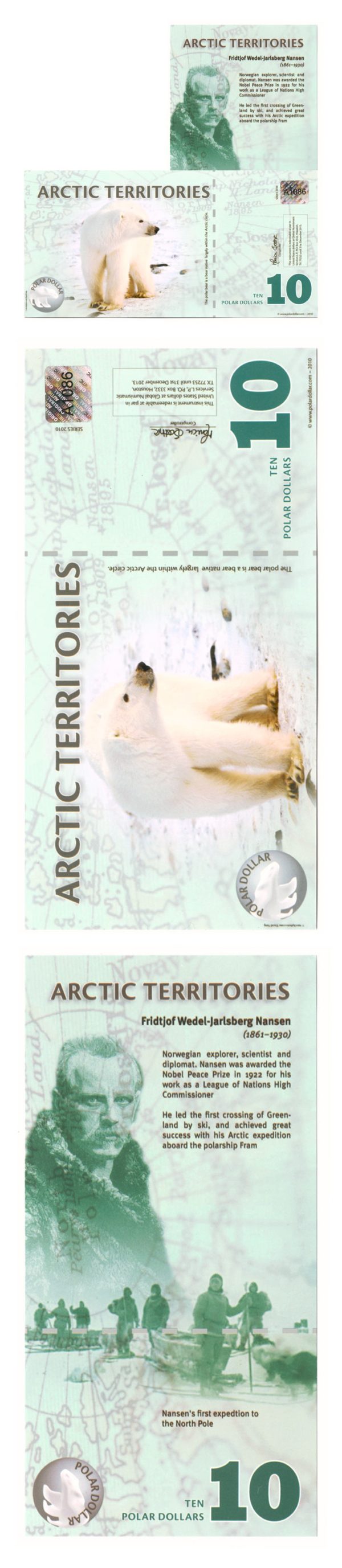 Arctic Territories - Polar Bear Dollars - $10 - 2010  - Polymer Banknote - Crisp Uncirculated