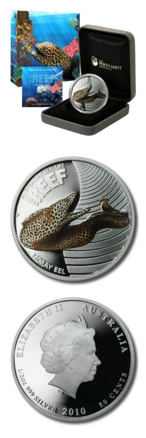 Australia - Reef Series - Moray Eel - 50 Cents - 2010 - Proof Silver Coin - Mint Box & COA
