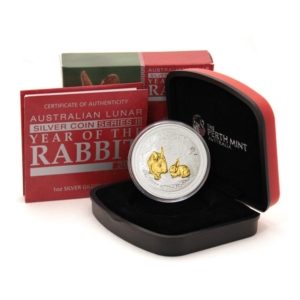 Australia - Year of the Rabbit - $1 - 2010  - 1 oz. Gilded Proof Silver Crown - Mint Box & COA