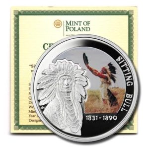 Niue-Great Commanders-Sioux Chief Sitting Bull-$1-2010 -Proof Silver Crown-COA-KM-394