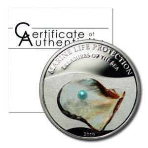 Palau - Jewels of the Sea - Genuine Pearl - $5 - 2010 - Proof Silver Crown - COA