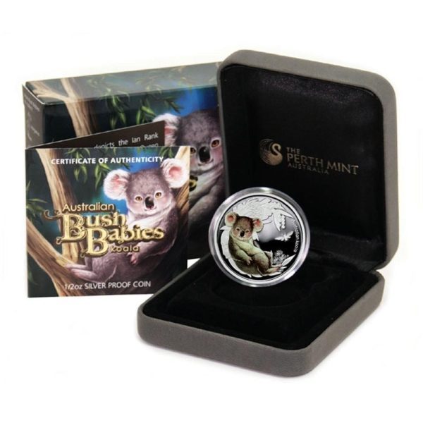 Australia-Bush Babies-Koala-50 cents-2011 -1/2 oz Proof Silver Crown-Colored-Box & COA