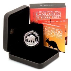 Australia-High Relief Kangaroo-$1-2011 -Piedfort Proof 1 oz. Silver Crown-Perth Case & COA