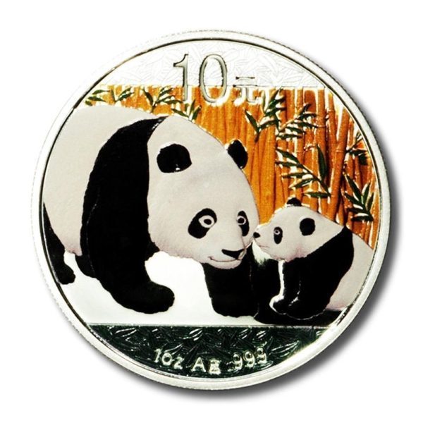 China - Mother Panda & Cub - 10 Yuan - 2011  - Colored Brilliant Uncirculated  .999 1 oz Silver Coin