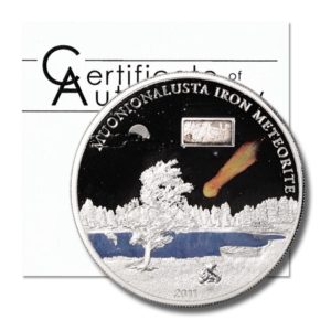Cook Islands-Meteorite Muonionalusta with Embedded Fragment-$5-2011 -Proof Silver Coin-COA
