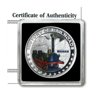 Liberia - History of Railroads - Adler - $5 - 2011  - Colored Proof Silver Crown - COA