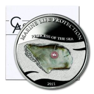 Palau - Jewels of the Sea - With Genuine Apricot Pearl - $10 - 2011  - Proof Silver Crown - COA