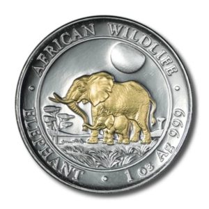 Somalia-Elephant & Calf at Dawn-100 Sh.-2011 -Gold & Silver Proof Crown-1 oz .999 Fine