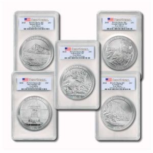 USA - America the Beautiful Set - (5) 5 Oz. Silver Coins - 2011  - First Strike - PCGS Choice BU