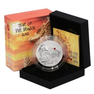 Fiji-Year of the Dragon-Proof Silver Crown-Ruby Insert-2012 -Mintage 888-Mint Box & COA