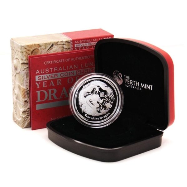 Australia - Year of the Dragon - 1 ounce - 2012  - Proof Silver Crown - Perth Mint Case & COA