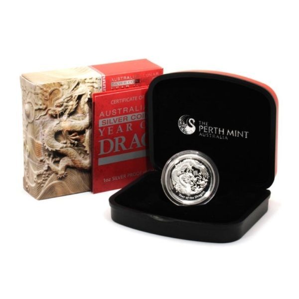 Australia-Year of the Dragon-$1-2012 -High Relief Proof Silver Crown-Perth Mint Packaging