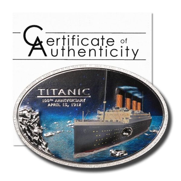 Cook Islands-Titanic 100th Anniversary-Embedded Piece of Coal-$5-2012 -Silver Crown-COA