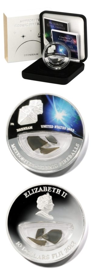 Fiji-Meteorite Cosmic Fireballs-Brenham-$10-2012 -Colored Proof Silver Coin-Case & COA