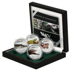 DRC - Magnificent Reptiles - (4) 30 Francs Proof Silver Coins - 2013  - Wood Presentation Case - COA