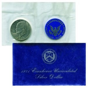 Blue Ike Eisenhower Silver Dollar in Original US Mint Packaging