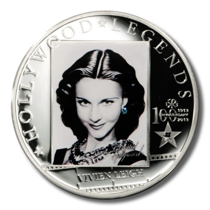 2013 $5 Hollywood Legends - Vivien Leigh Proof Silver Coin from Cook Islands - ASW 0.7435 oz - Image 2
