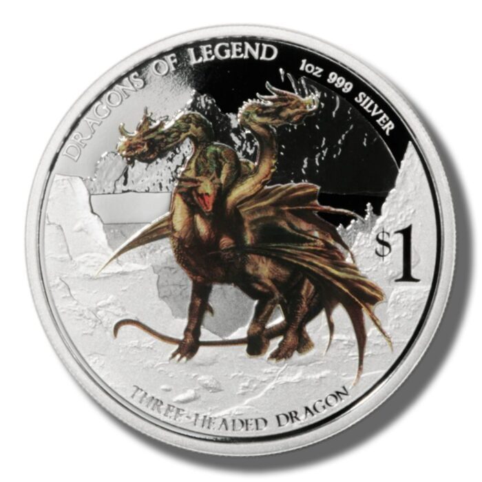 2013 Tuvalu Three-headed Dragon $1 Proof 1 oz .999 ASW Silver Coin - Image 2