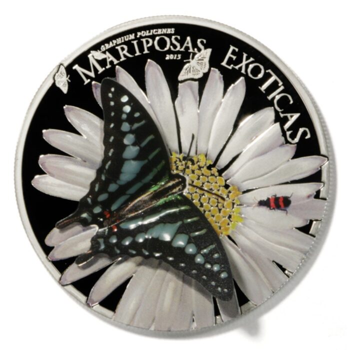 2015 Equatorial Guinea 1000 Francs Graphium Polycenes Butterfly Coin - 0.7435 oz ASW - Image 2
