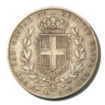 Italy Sardinia Carlos Alberto 5 Lire 1844 Silver Crown C113.4 Extra Fine Torino MM - Image 2