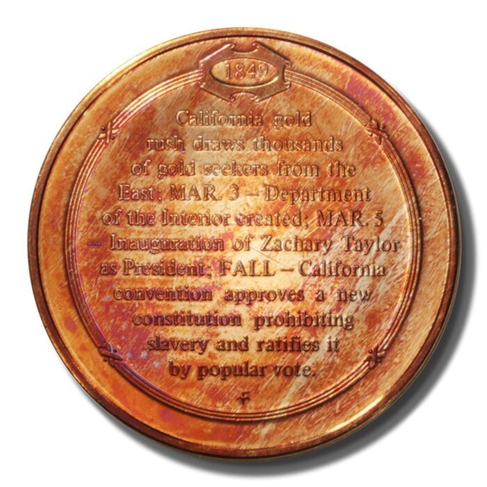 Franklin Mint History of US Calfornia Gold Rush 1849 45mm Proof Bronze Medal - Image 2