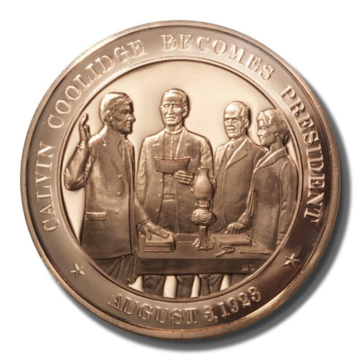 1923_EX0_17089_1_2 Franklin Mint History of US Calvin Coolidge Inaugurated 1923 45mm Proof Bronze Medal - Image 1