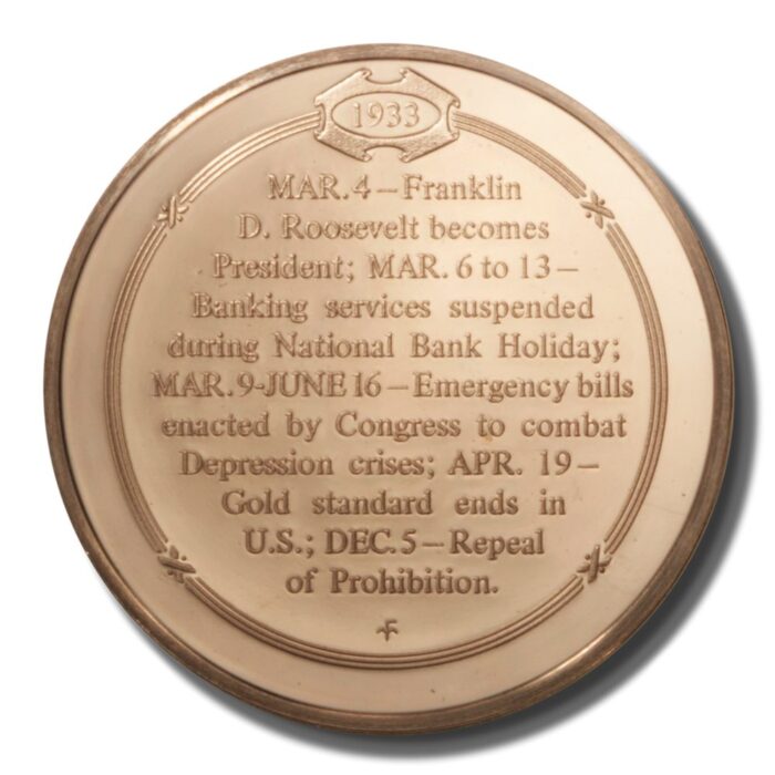 Franklin Mint History of US Franklin Roosevelt Inaugurated 1933 45mm Proof Bronze Medal - Image 2