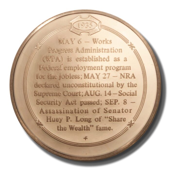 Franklin Mint History of US WPA Aids the Unemployed 1935 45mm Proof Bronze Medal - Image 2