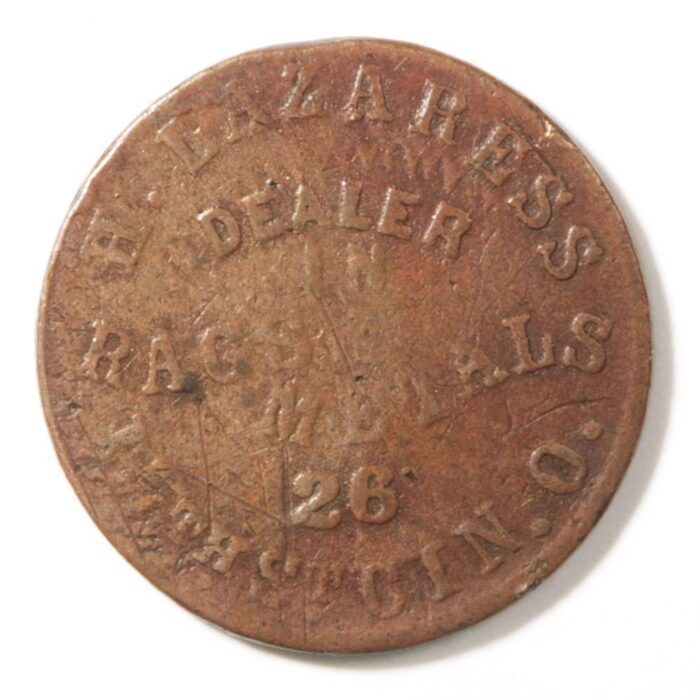 Indian Head H-LAZARESS Fuld OH Cincinnati 165DC-2a VG Overstrike 1863 Civil War Store Card - Image 2