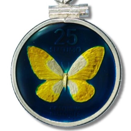 Philippines Enameled Jewelry Coin Pendant Butterfly 25 Sentimo 1960 w/Bezel