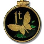 Papua New Guinea Enameled Jewelry Coin Pendant Butterfly 1 Toea 1975 w/Bezel