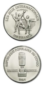Congo Republic International Games Handball 100 Francs 1984 Proof Crown