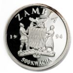 Zambia Clean Environment South African Shelducks 500 Kwacha 1994 Proof Silver Crown KM47 - ASW 1.0205 oz - Image 2