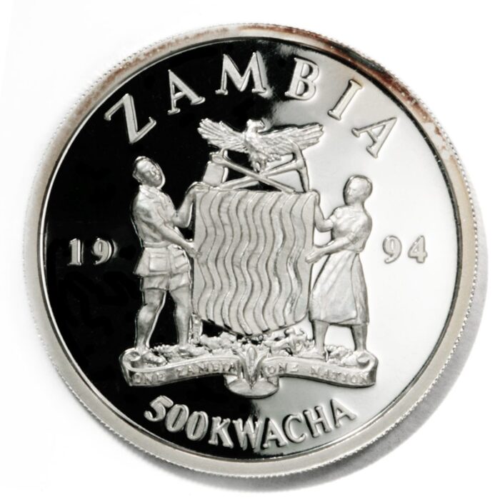 Zambia Clean Environment South African Shelducks 500 Kwacha 1994 Proof Silver Crown KM47 - ASW 1.0205 oz - Image 2