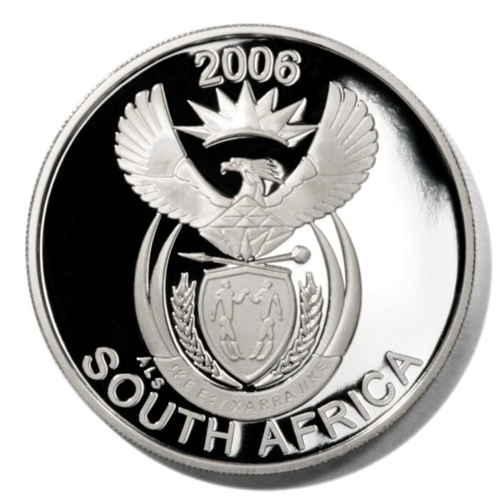 South Africa Black-Backed Jackals 20 Cents 2006 Proof Silver Crown KM 318 1.003 oz ASW - Image 2