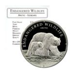Cook Islands 2008 Polar Bear & Cub Swarovski Crystal Eyes $5 Proof Silver Crown COA 25 Grams .925