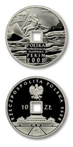 Poland Beijing Olympics Windsurfing 10 Zlotych 2008 Proof Silver Crown .4205 ASW