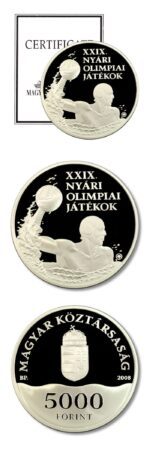 Hungary Olympics Water Polo 5,000 Forint 2008 Proof Silver Crown COA .9356 ASW