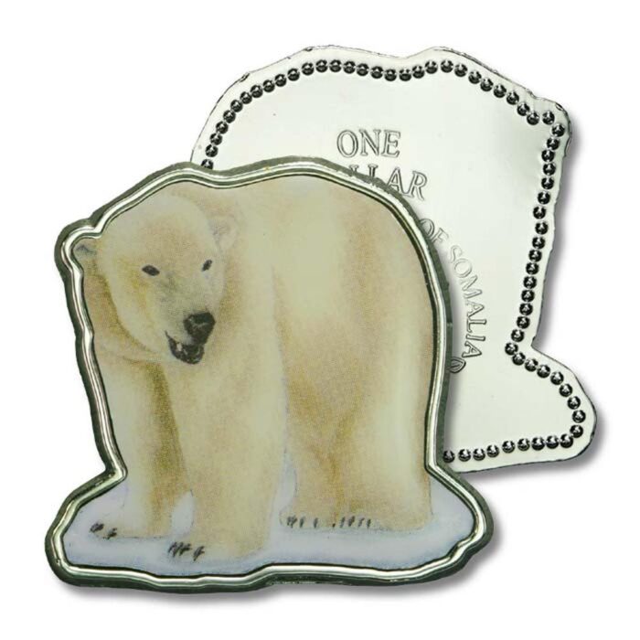 2008_som_06601_1 Somalia Endangered Wildlife Polar Bear $1 2008 Proof Enameled Coin - Image 1