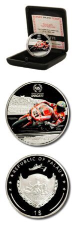 Palau Ducati -Troy Bayliss $1 2009 Proof Silver Plated Crown Case & COA