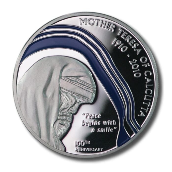 Palau 100th Anniversary Birth of Mother Teresa $2 2010 Enameled Proof Silver Crown COA - Image 2
