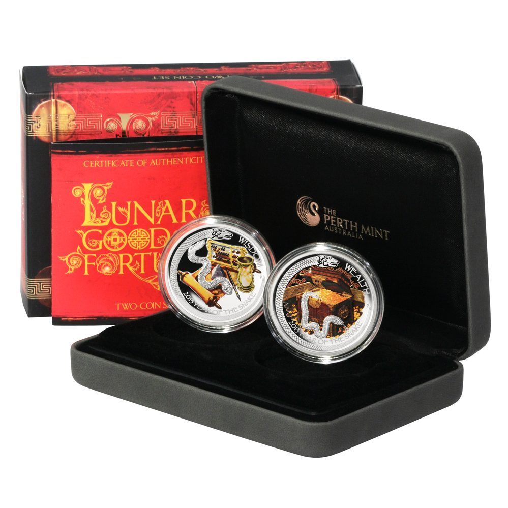 2013_TUV_15041_1_2 Tuvalu Lunar Snake Wealth & Wisdom 2 - 1oz .999 Proof Silver Coins 2013 Perth Mint Case & COA 2oz ASW - Image 1