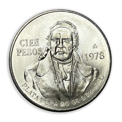 1978 Mexican Independence Hero Jose Maria Morelos Silver 100 Peso Coin